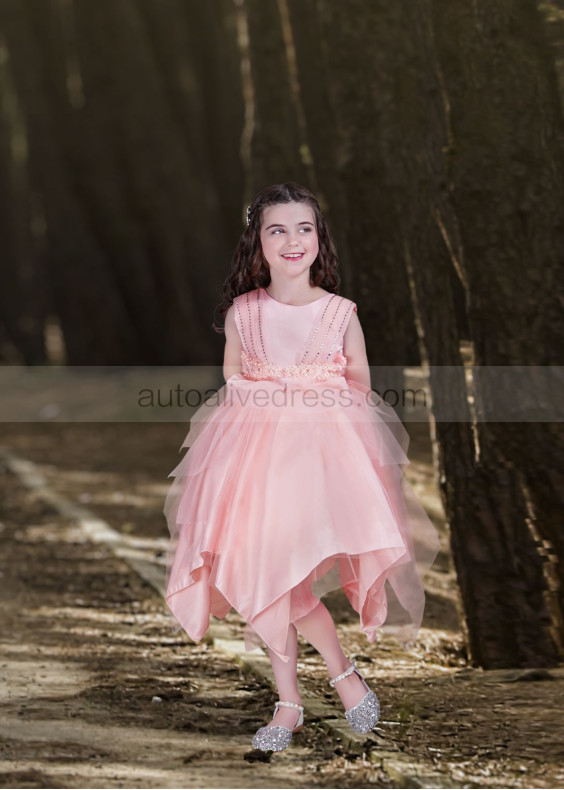 Beaded Satin Tulle Hanky Hem Flower Girl Dress Beaded Satin Tulle Hanky Hem Flower Girl Dress